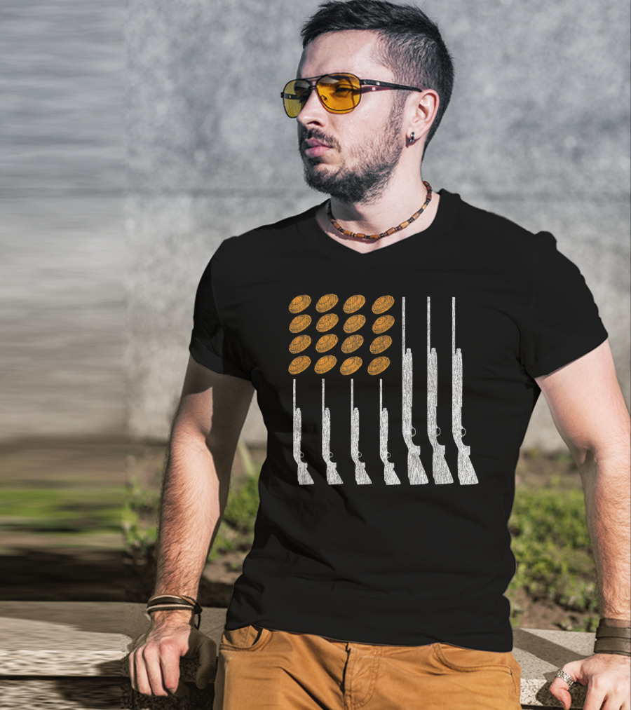 Clay Target Shooting Trap Skeet American Flag Shotguns T-Shirt