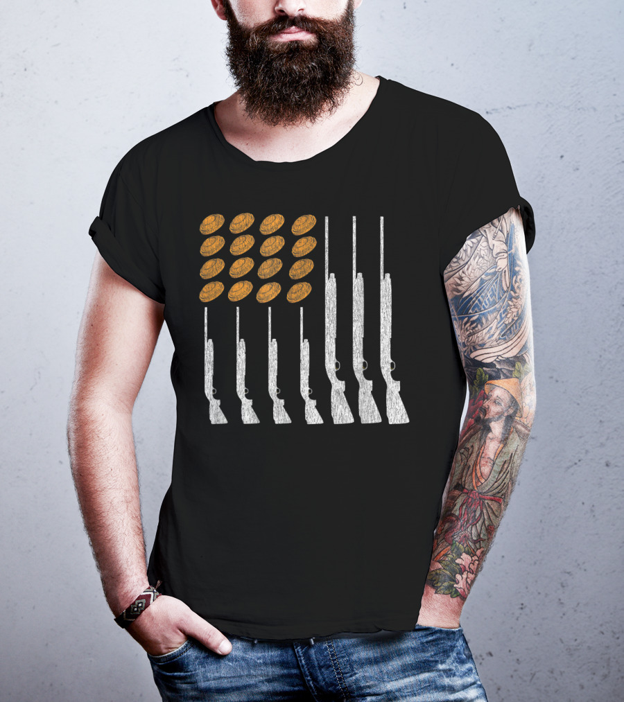 Clay Target Shooting Trap Skeet American Flag Shotguns T-Shirt