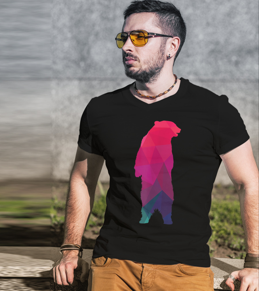 Colorful Geometric Pattern Fractal Bear T-Shirt