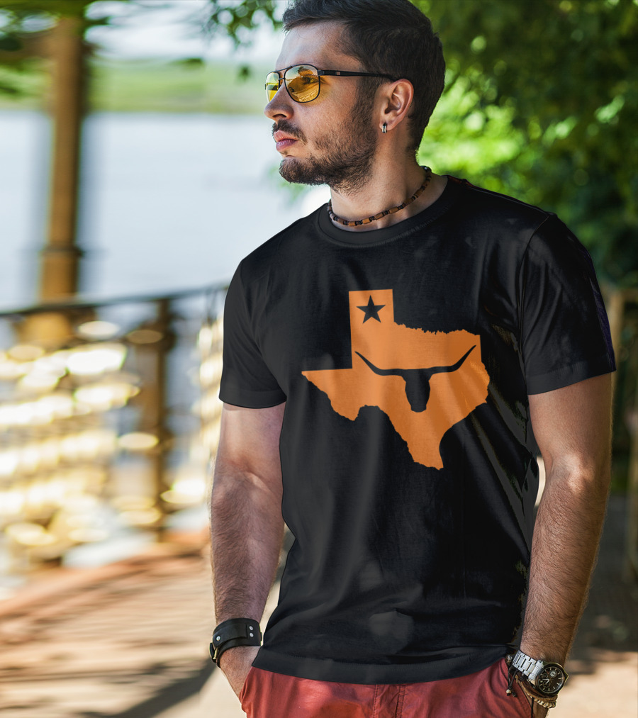 Texas Longhorn Bull Orange State Star T-Shirt