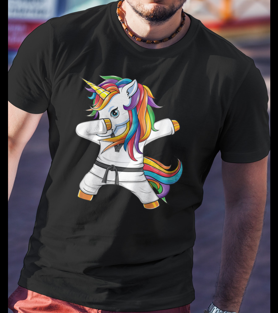 Dabbing Unicorn Karate Taekwondo Kids Girl Rainbow Martial Arts T-Shirt