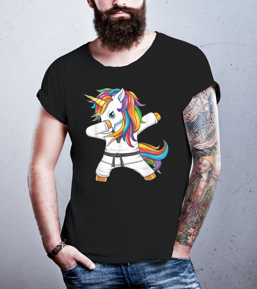 Dabbing Unicorn Karate Taekwondo Kids Girl Rainbow Martial Arts T-Shirt