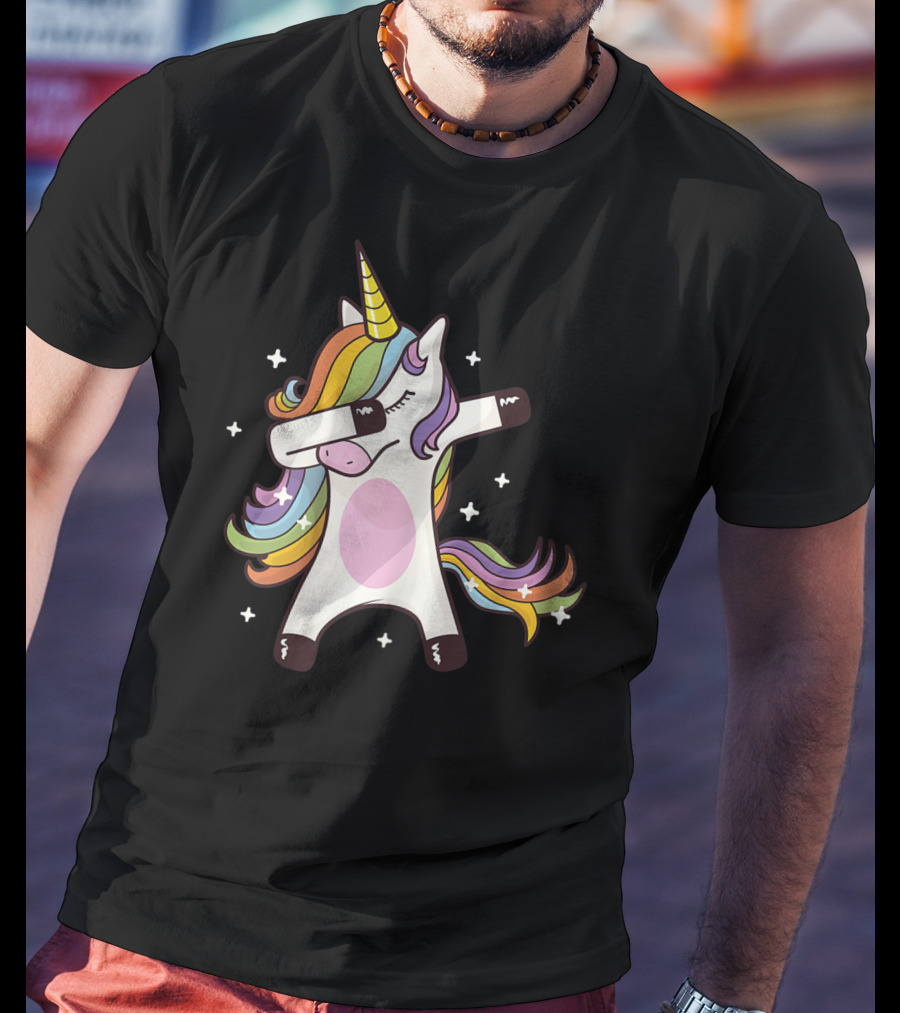 Dabbing Rainbow Unicorn With Stars T-Shirt