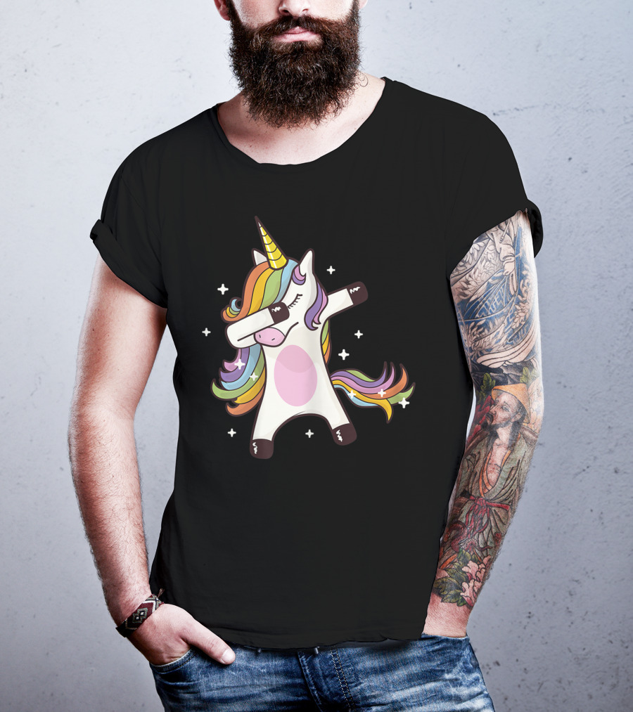 Dabbing Rainbow Unicorn With Stars T-Shirt