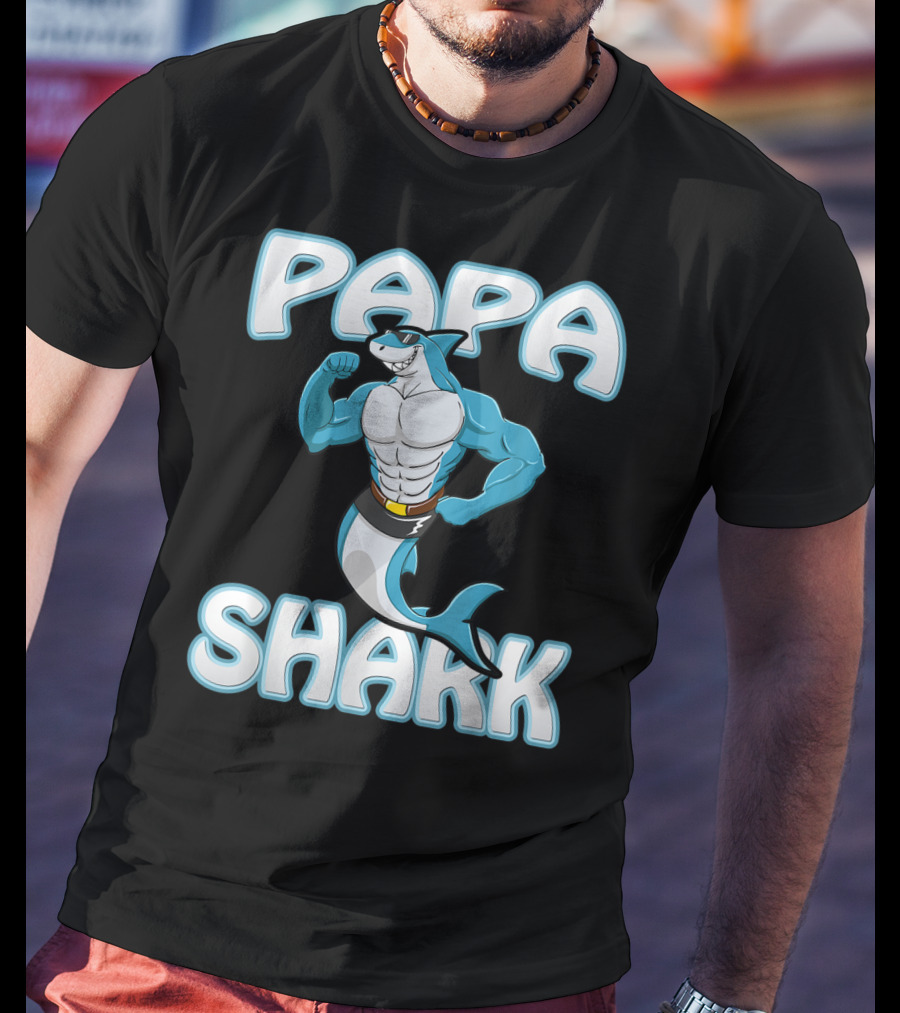 Papa Shark Muscular Gym Dad Father's Day T-Shirt