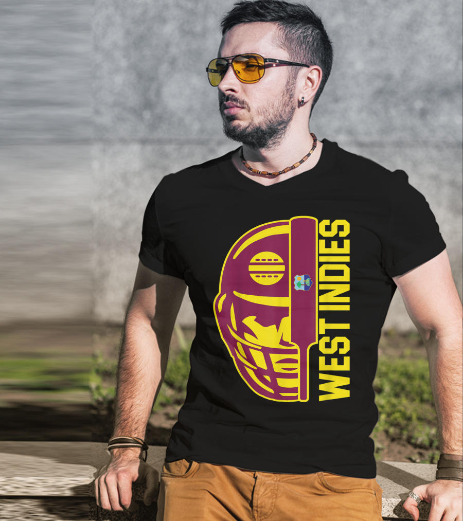 West Indies Cricket Fan Helmet Emblem With Ball And Bat T-Shirt