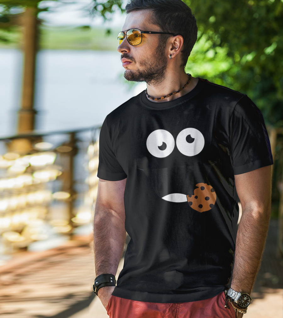 Cute Monster Cookie Funny Face Eating Cookie T-Shirt