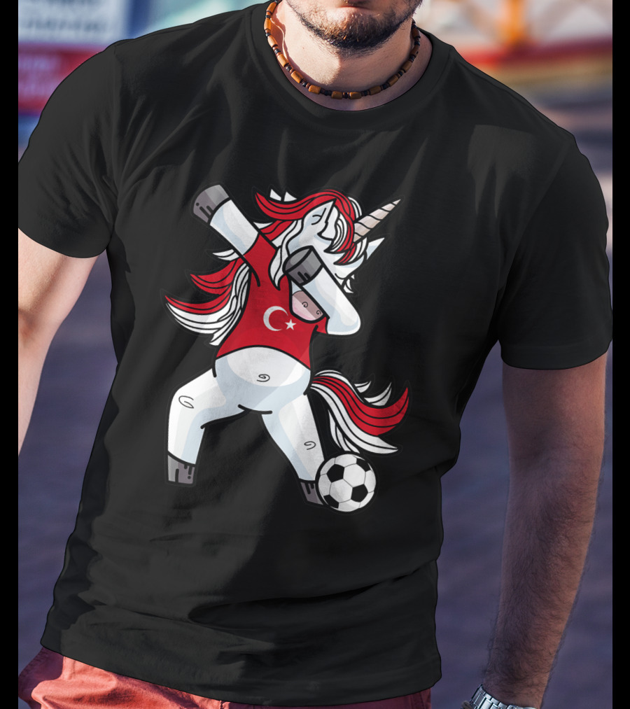 Dabbing Unicorn In Turkish Soccer Outfit With Ball T-Shirt