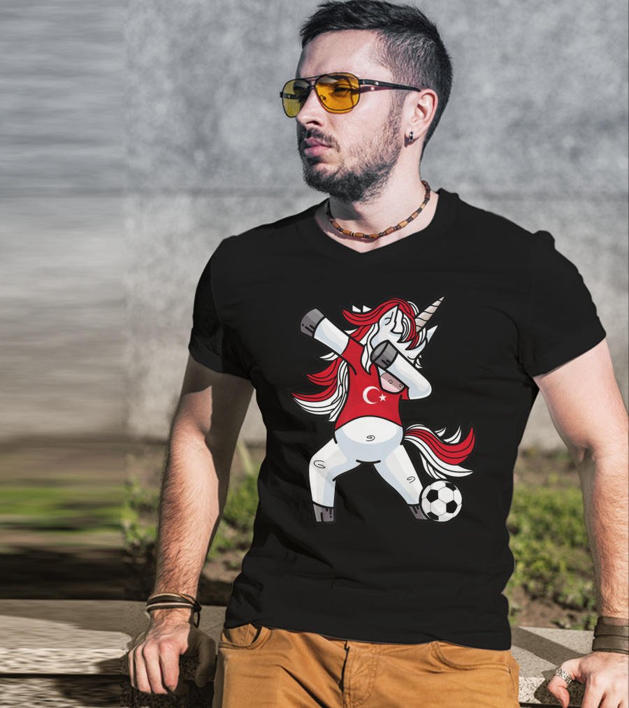 Dabbing Unicorn In Turkish Soccer Outfit With Ball T-Shirt