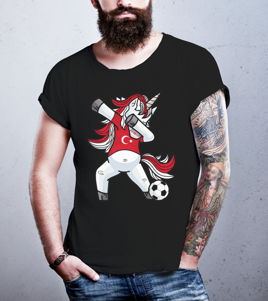 Dabbing Unicorn In Turkish Soccer Outfit With Ball T-Shirt