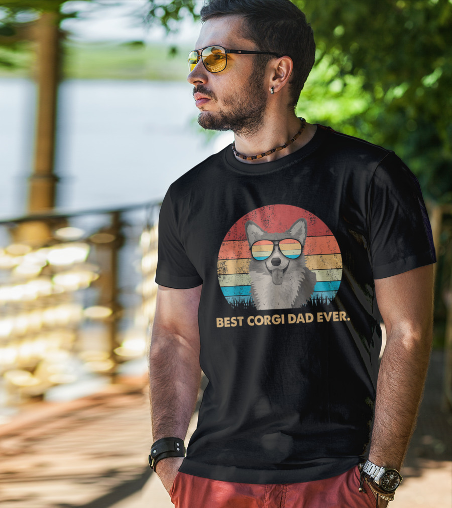 Best Corgi Dad Ever Vintage Retro Dog With Sunglasses T-Shirt