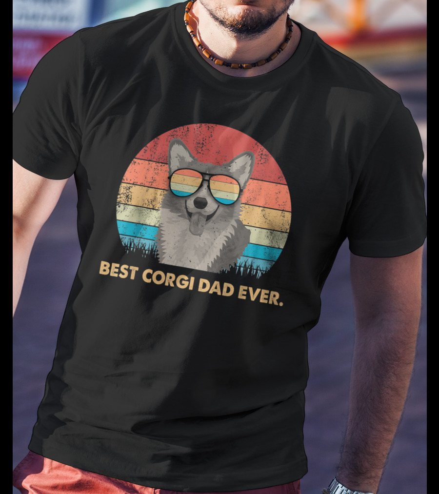 Best Corgi Dad Ever Vintage Retro Dog With Sunglasses T-Shirt