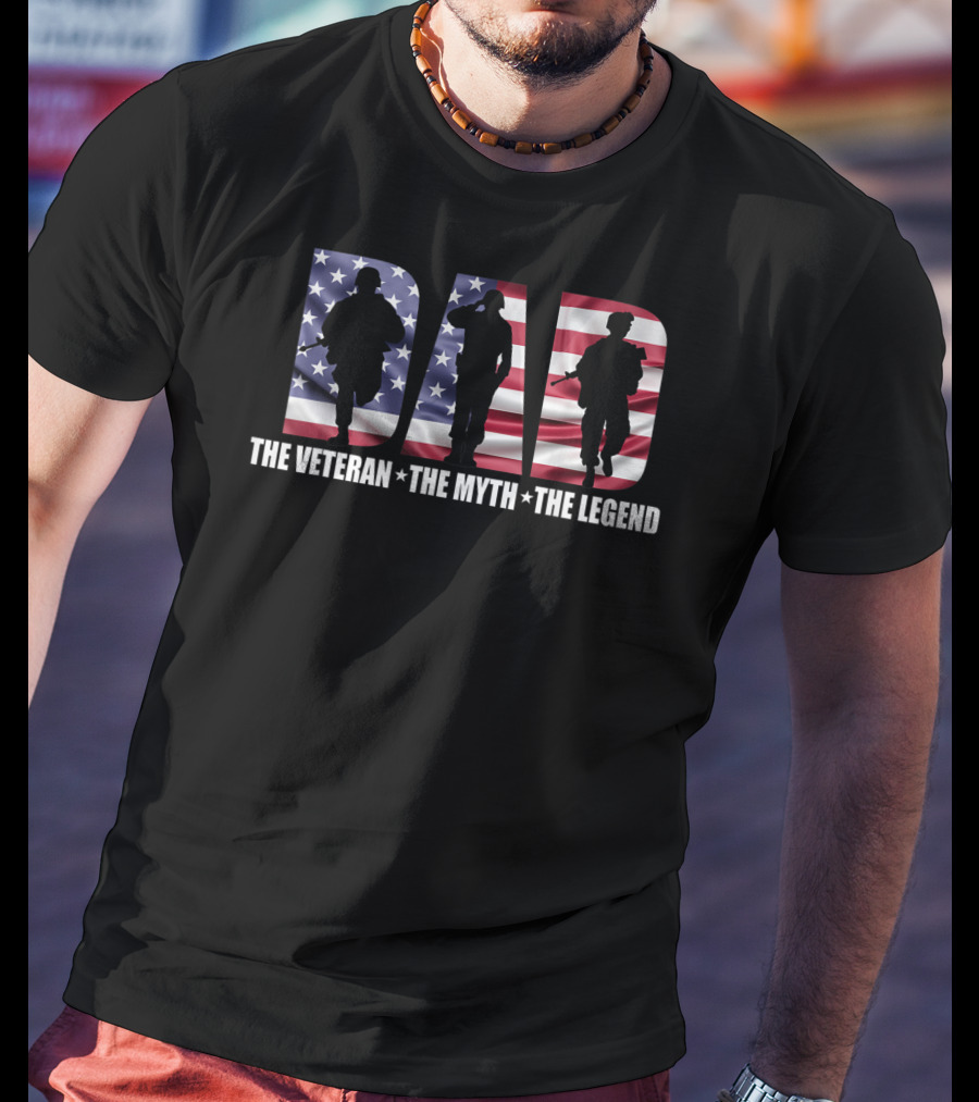 Dad The Veteran The Myth The Legend Patriotic American Flag T-Shirt