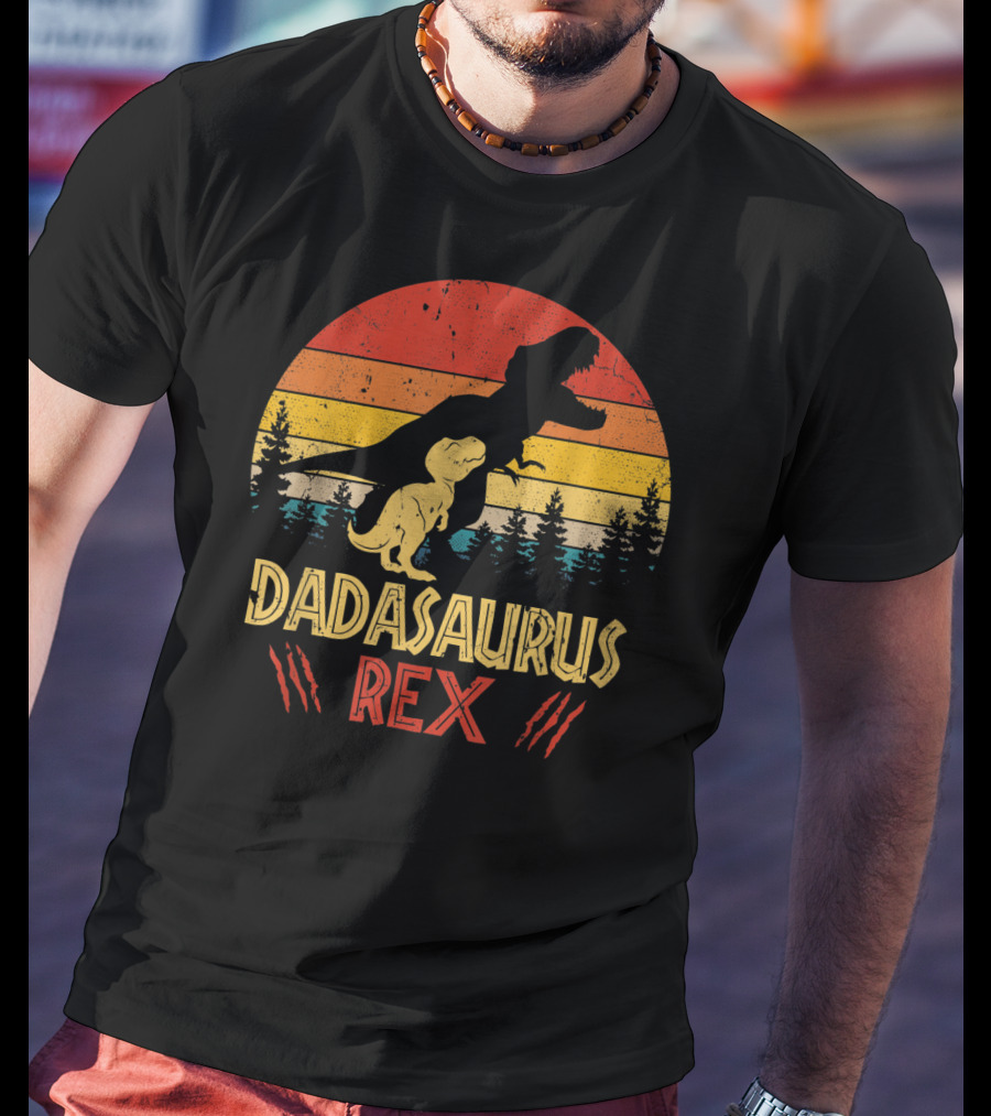 Dadasaurus Rex Dinosaur Retro Sunset Forest T-Shirt