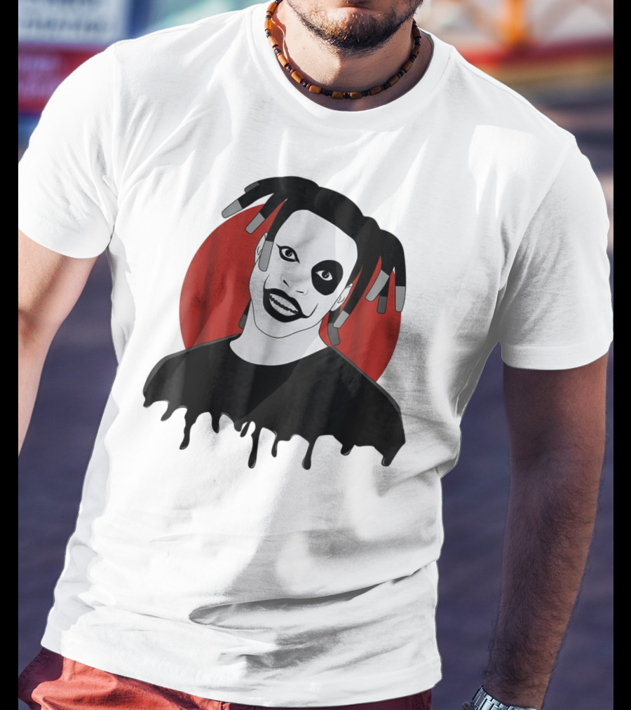 Denzel Curry Smiling Monochrome Portrait With Dreadlocks And Red Circle Background T-Shirt