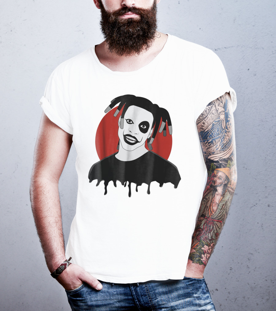Denzel Curry Smiling Monochrome Portrait With Dreadlocks And Red Circle Background T-Shirt