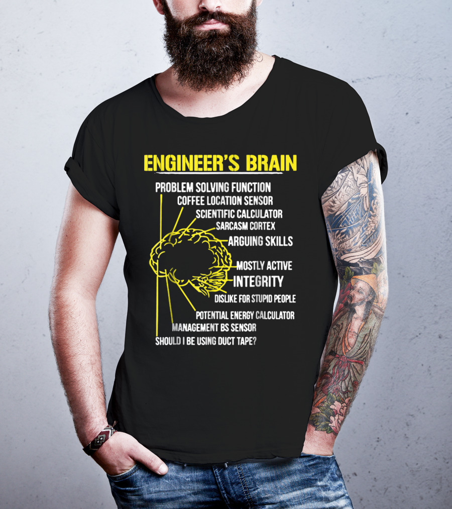 Engineer's Brain Problem Solving Scientific Calculator Coffee Sensor Sarcasm Cortex Duct Tape Integrity T-Shirt