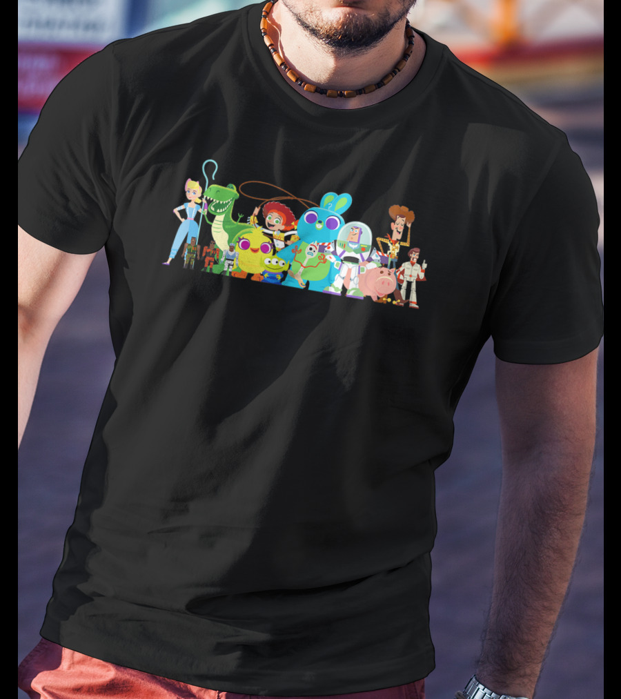 Disney Pixar Toy Story 4 Buzz Woody Bo Peep Buzz Lightyear Rex Jessie Hamm Ducky Bunny Forky Group Character T-Shirt