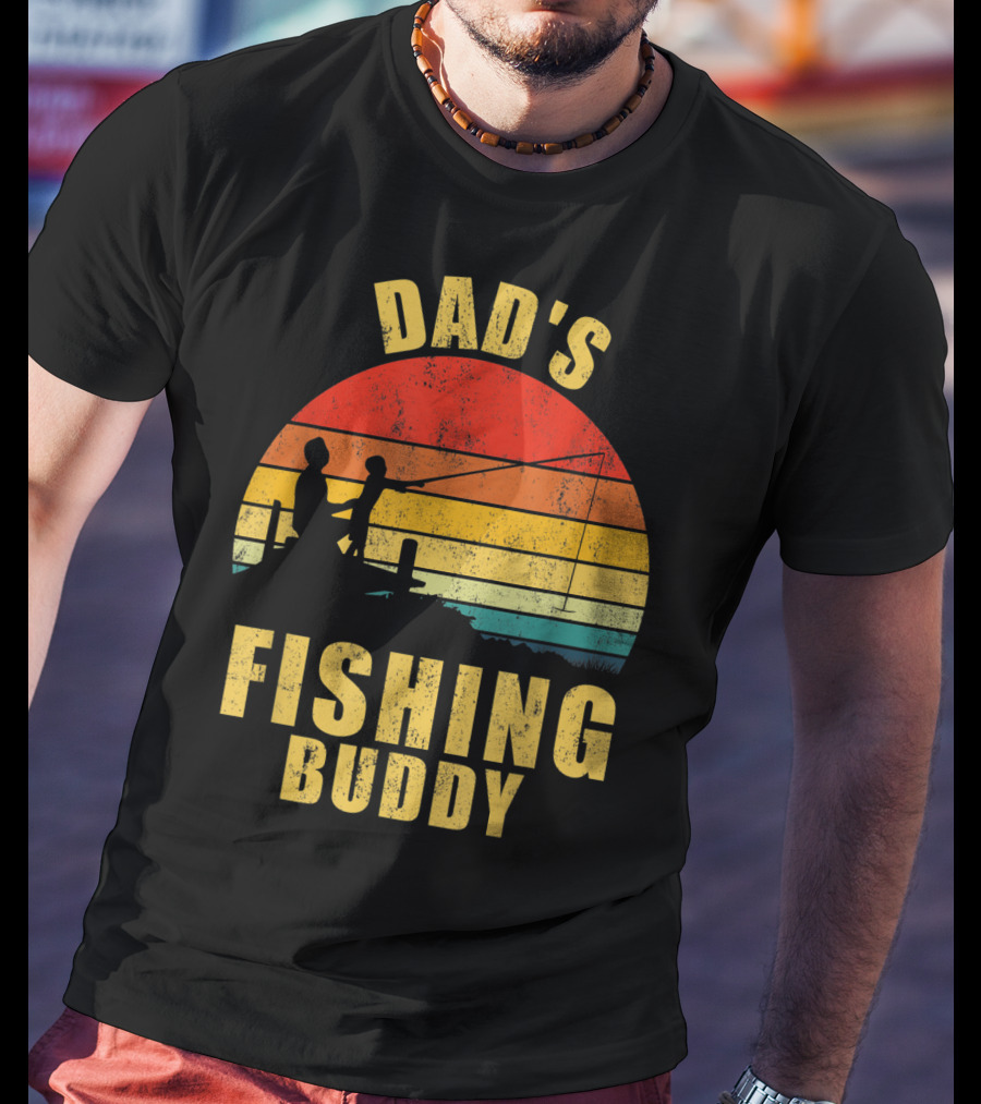 Dad's Fishing Buddy Sunset Retro T-Shirt