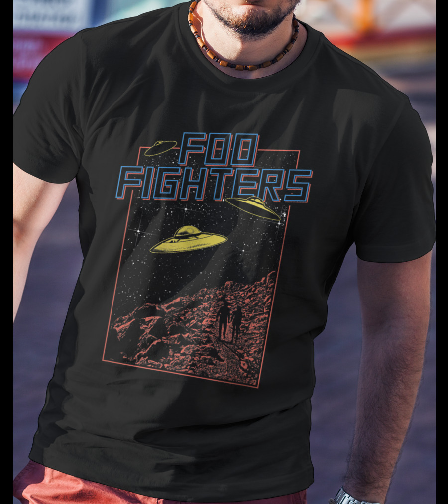Foo Fighters UFO And Space Scene With Astronauts And Starry Sky T-Shirt