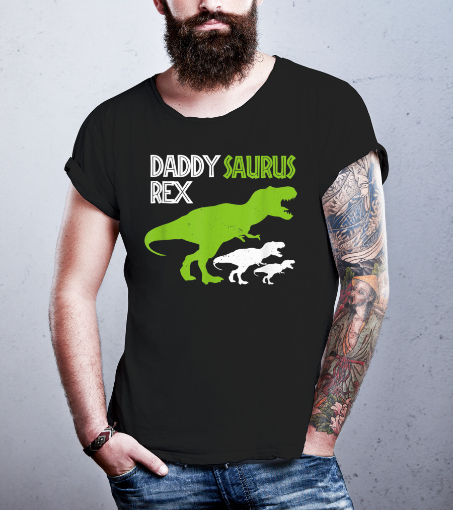 Funny Father's Day Daddysaurus Rex Dinosaur Dad And Kids T-Rex T-Shirt