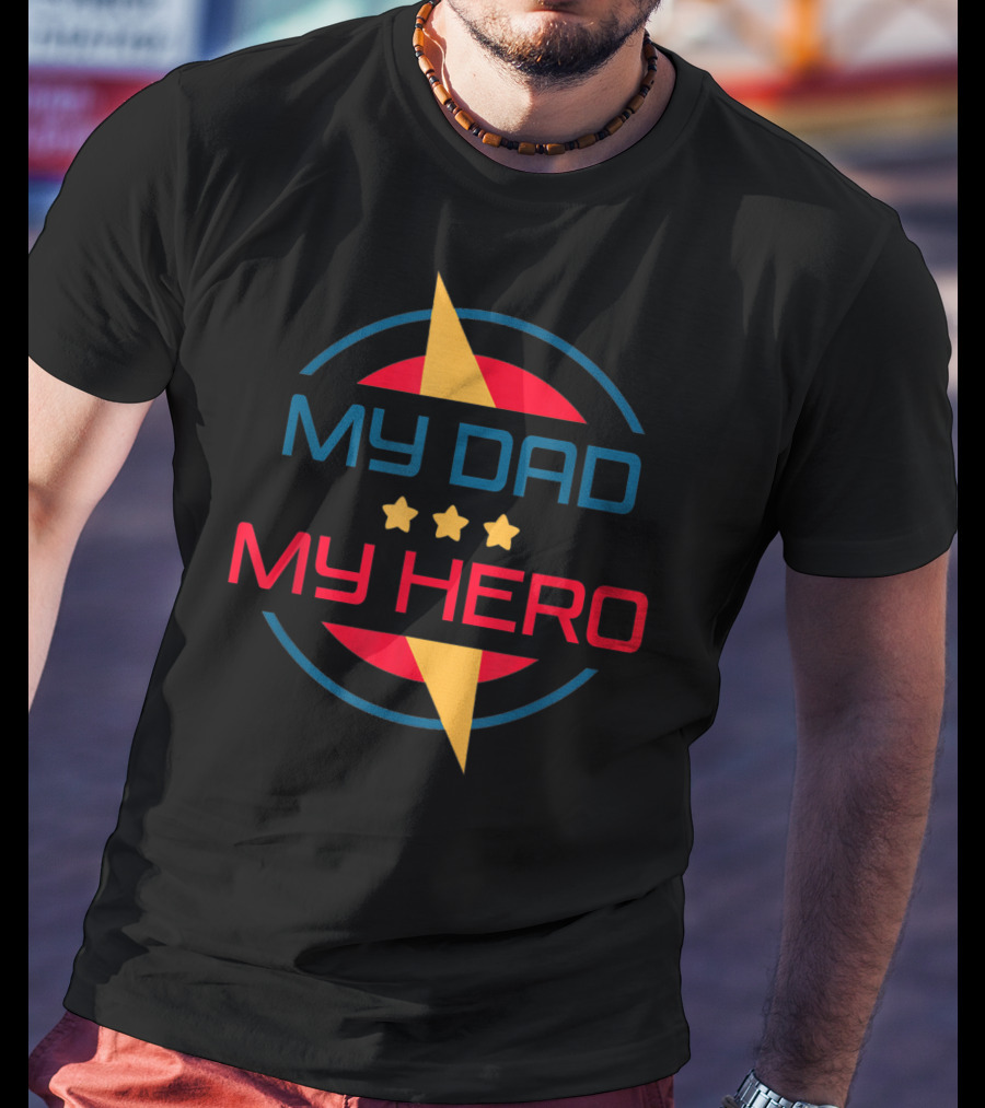 Funny Father's Day My Dad My Hero Stars Lightning T-Shirt