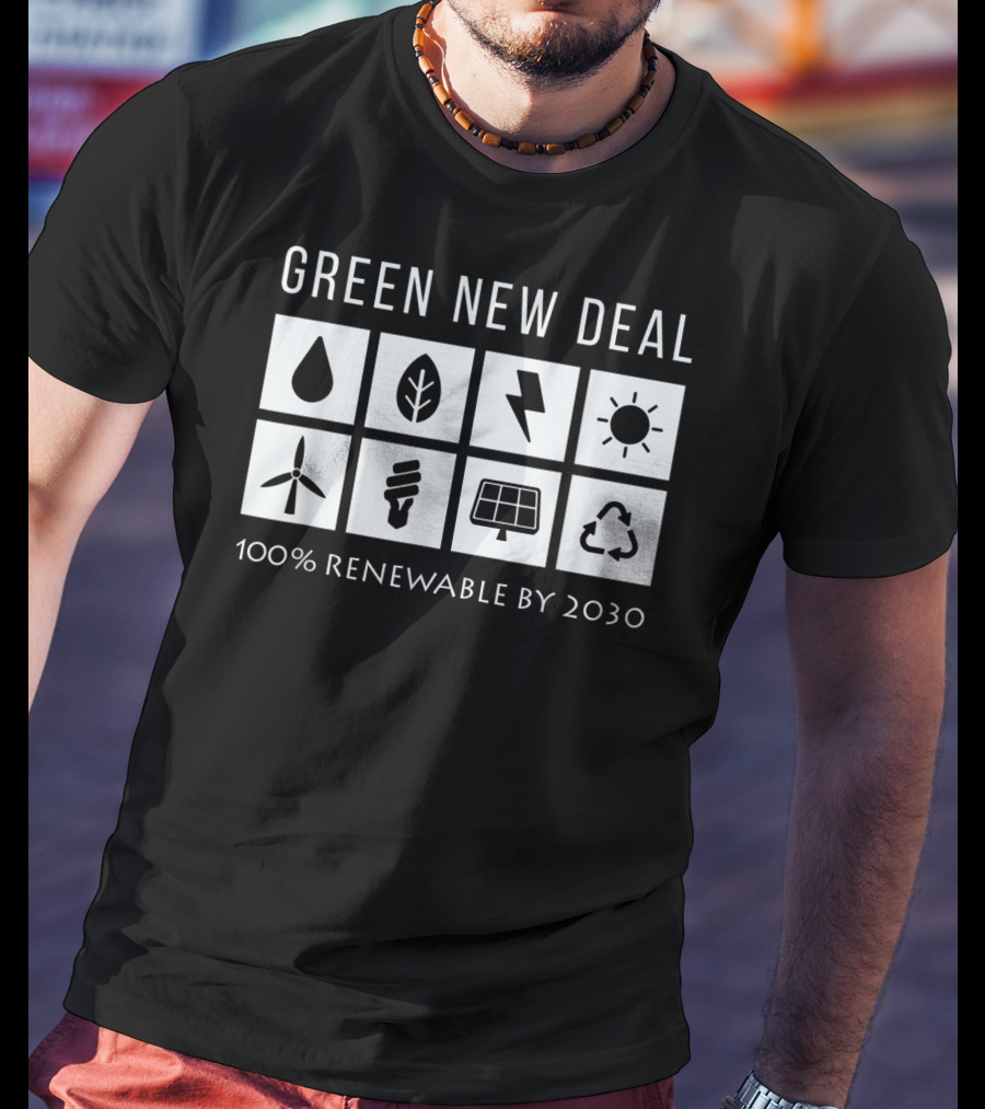 Green New Deal 100% Renewable By 2030 Climate Change Activism Icons T-Shirt