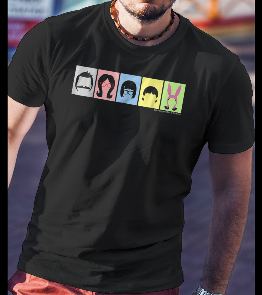 Bob's Burgers Characters Hair And Hats On Color Blocks T-Shirt