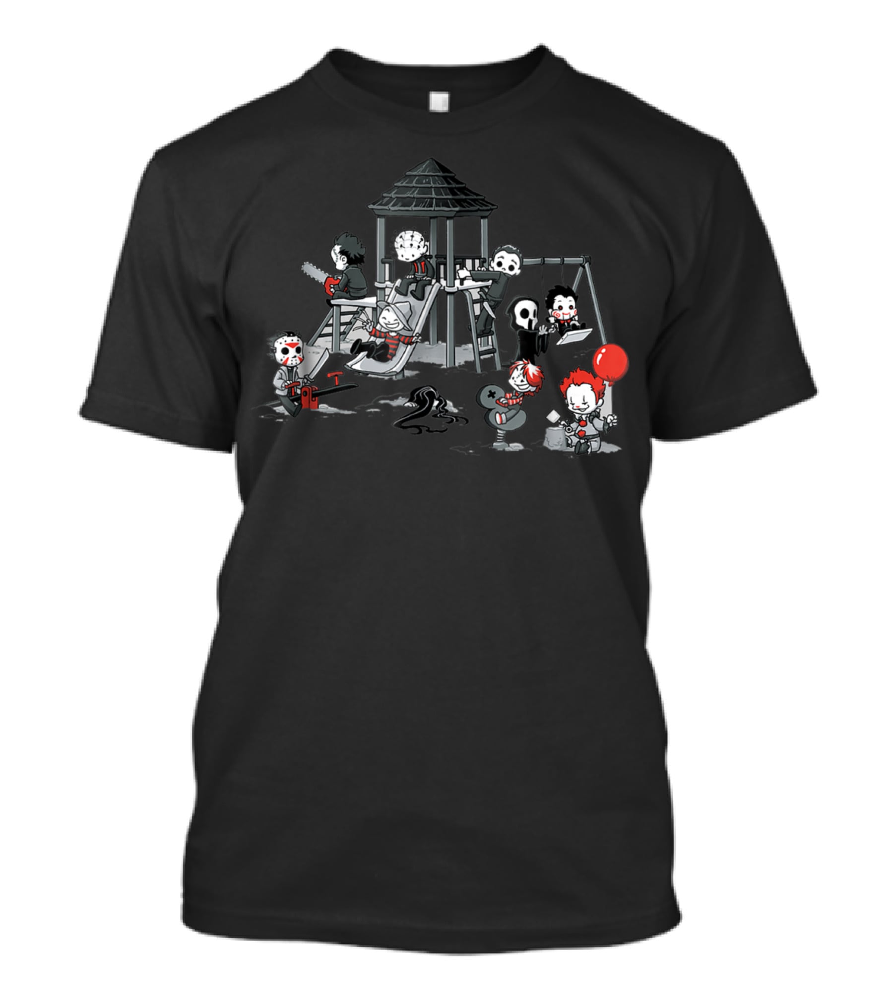 Funny Scary Playground Horror Movie Villain Puppet Doll T-Shirt