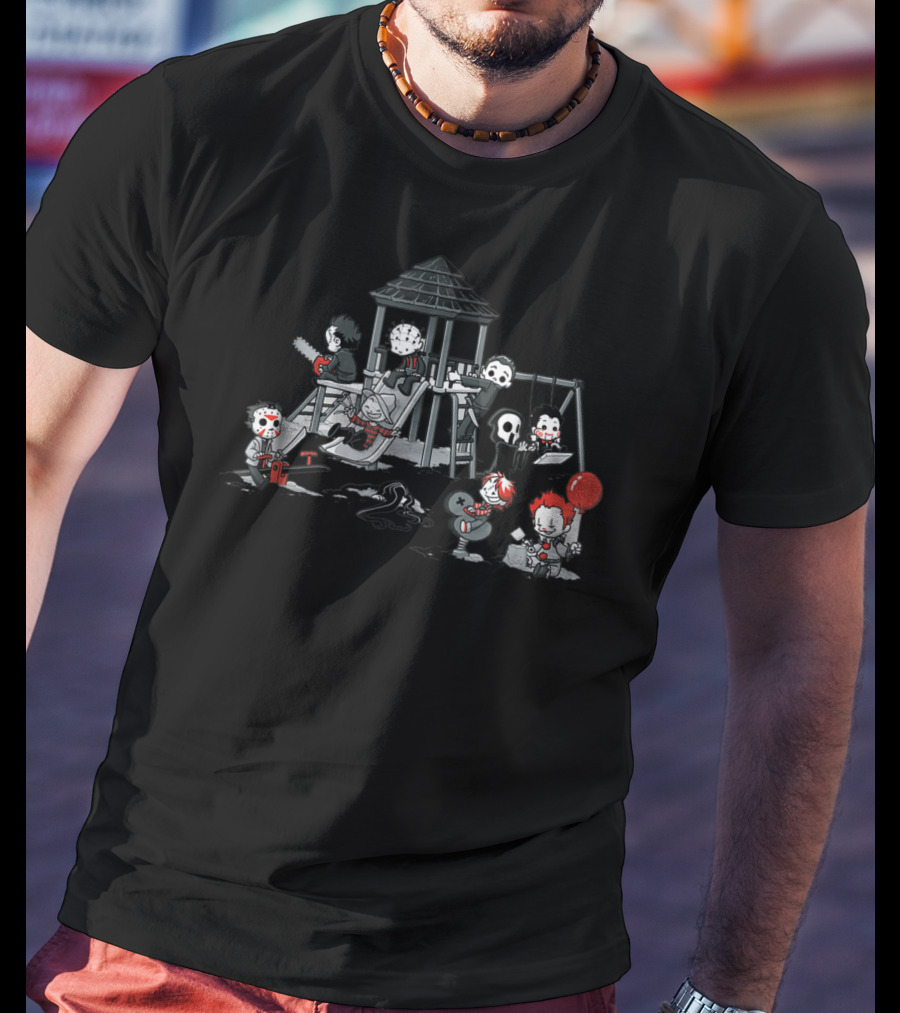 Funny Scary Playground Horror Movie Villain Puppet Doll T-Shirt