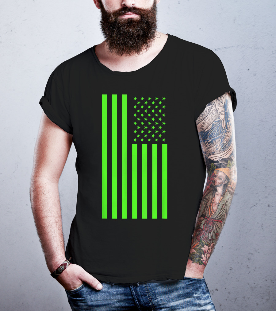 Green Banner USA Neon American Flag T-Shirt