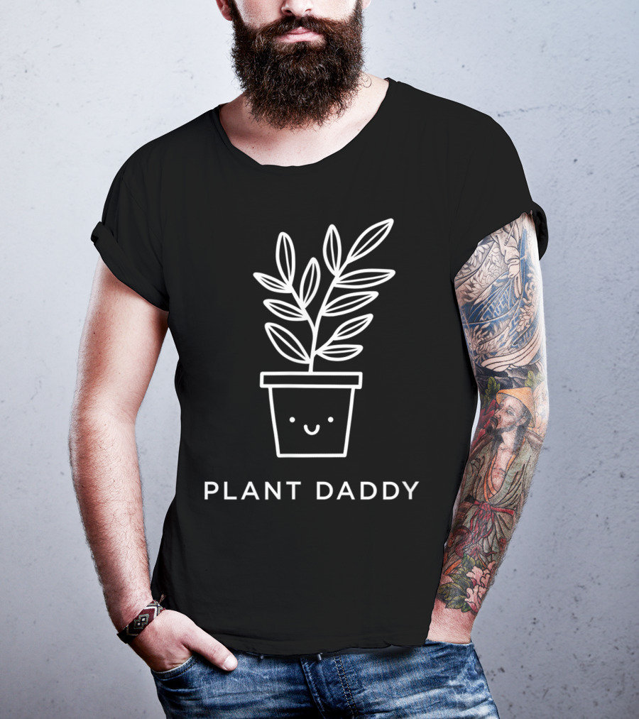 Happy Smiling Plant Daddy Pot With Leaves T-Shirt