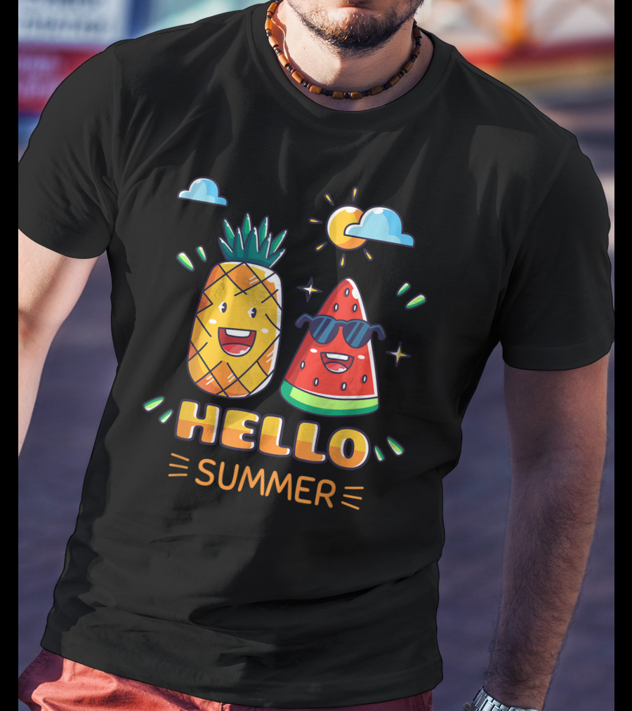 Hello Summer Pineapple Watermelon Fun Vibes T-Shirt