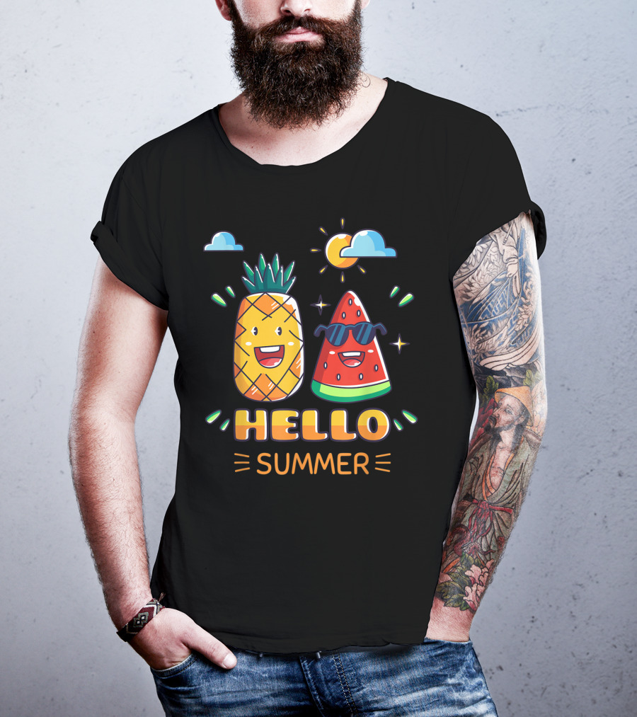 Hello Summer Pineapple Watermelon Fun Vibes T-Shirt