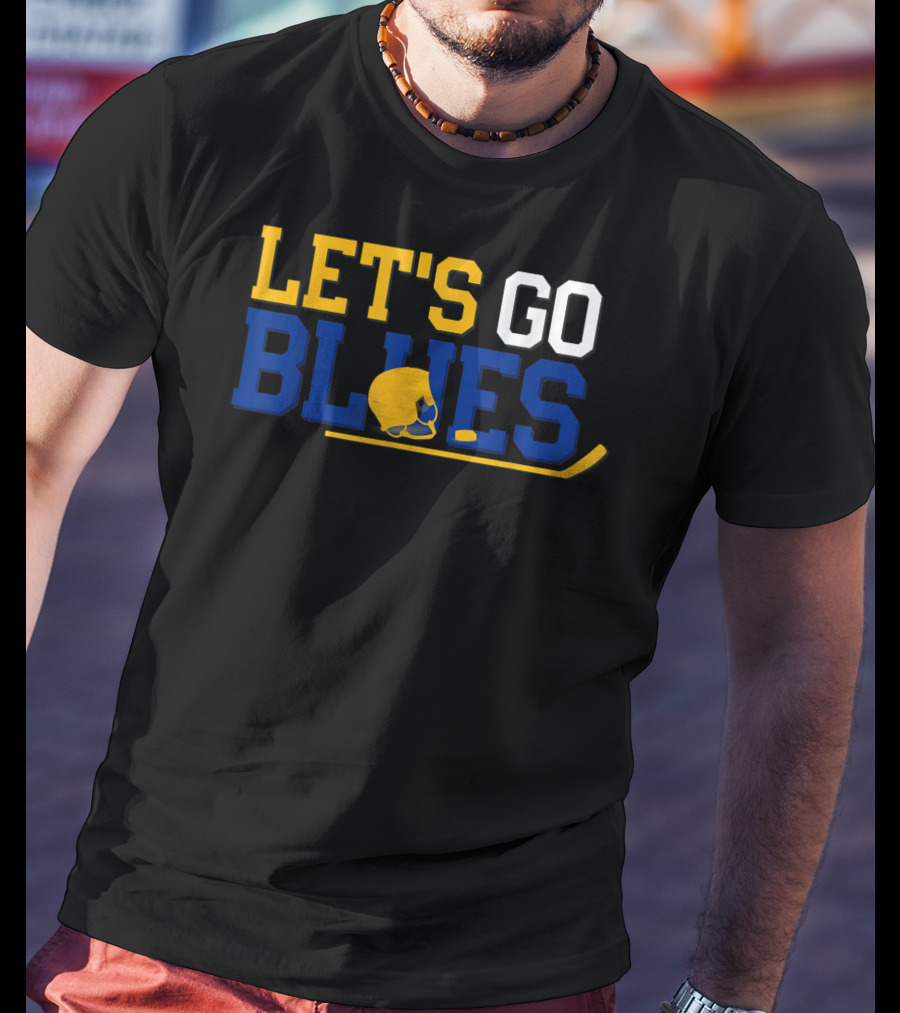 Hockey Fan Let's Go Blues Cheering Victory Celebr With Helmet And Stick T-Shirt