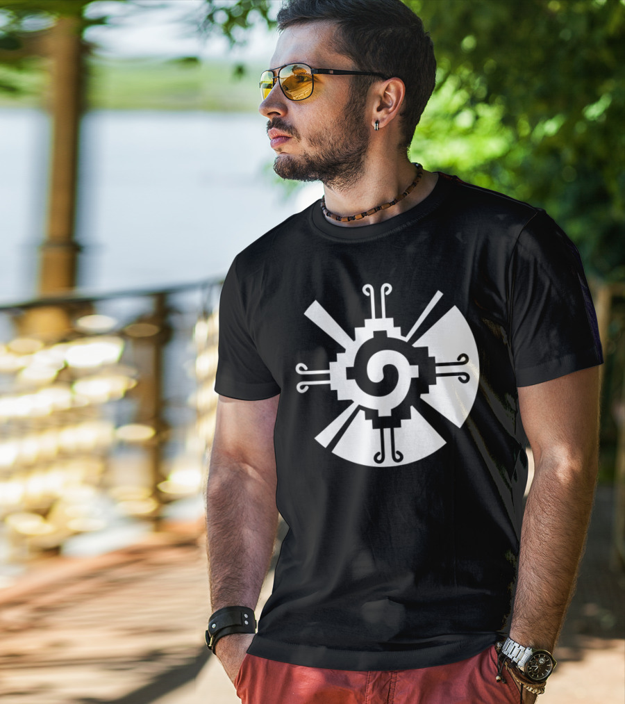 Hunab Ku Mayan Aztec Sacred Symbol Black And White Geometric T-Shirt
