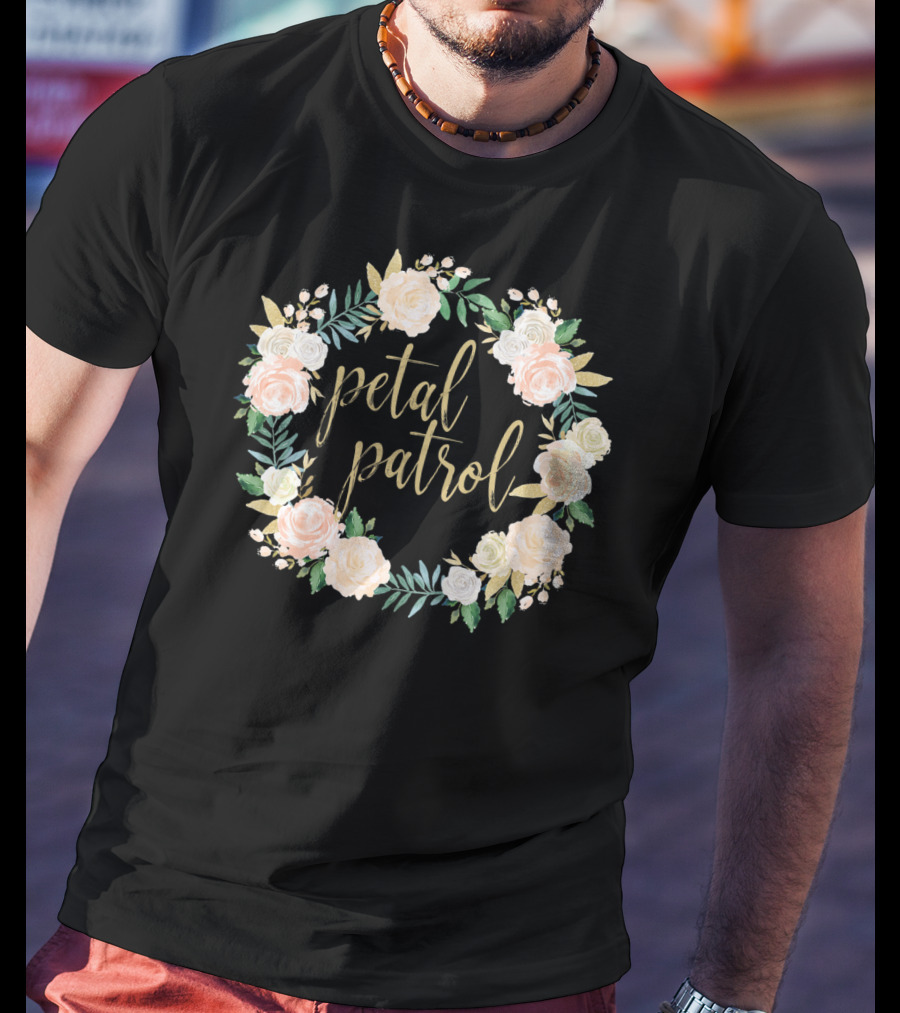 Petal Patrol Pink Blush Floral Wreath Kids Flower Girl T-Shirt