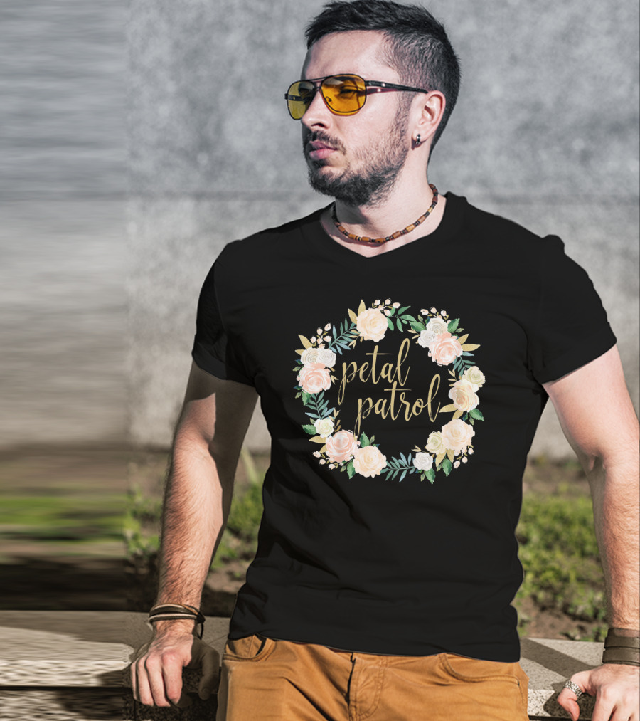 Petal Patrol Pink Blush Floral Wreath Kids Flower Girl T-Shirt