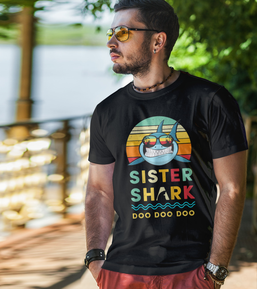 Sister Shark Doo Doo Doo Kids Toddlers Girls Retro Shark Sunglasses T-Shirt