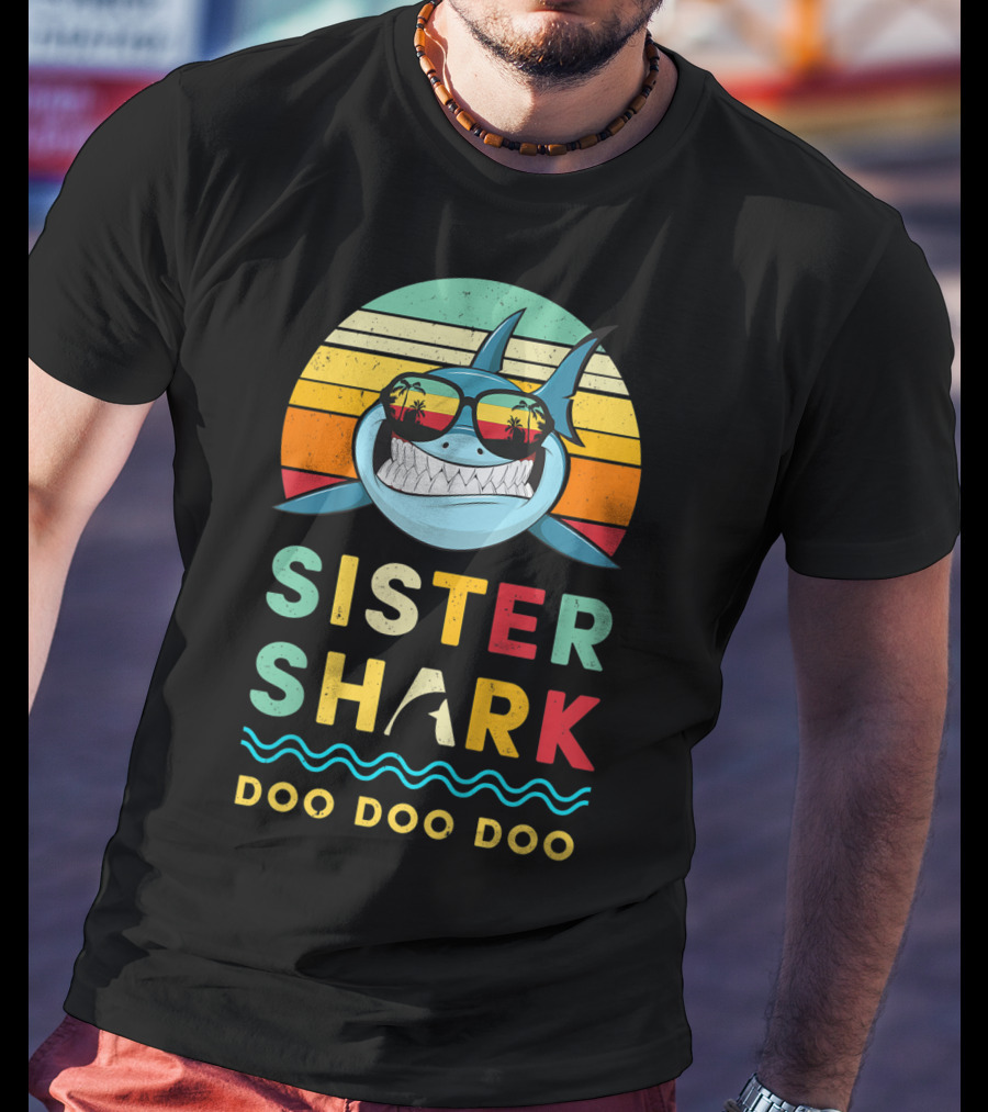 Sister Shark Doo Doo Doo Kids Toddlers Girls Retro Shark Sunglasses T-Shirt