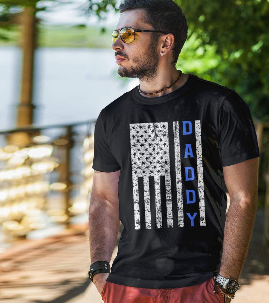 American Flag Thin Blue Line Daddy Cop Dad T-Shirt