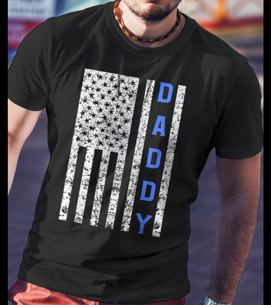 American Flag Thin Blue Line Daddy Cop Dad T-Shirt