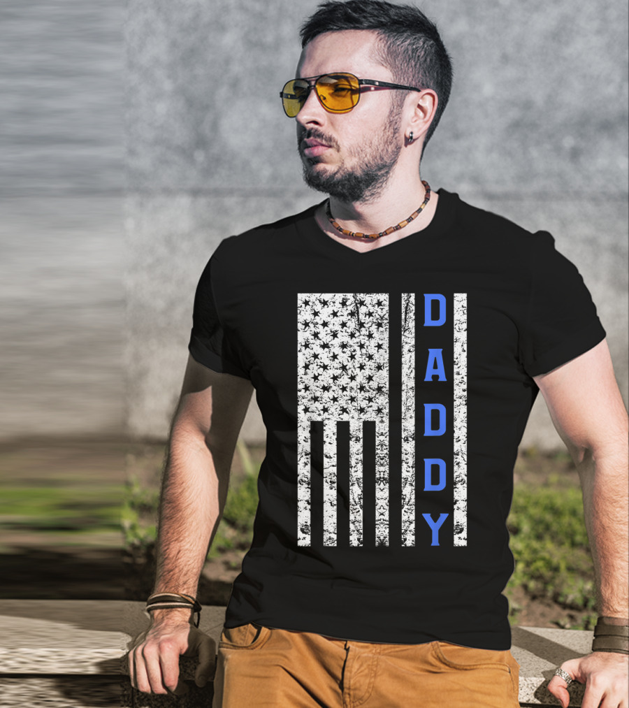 American Flag Thin Blue Line Daddy Cop Dad T-Shirt