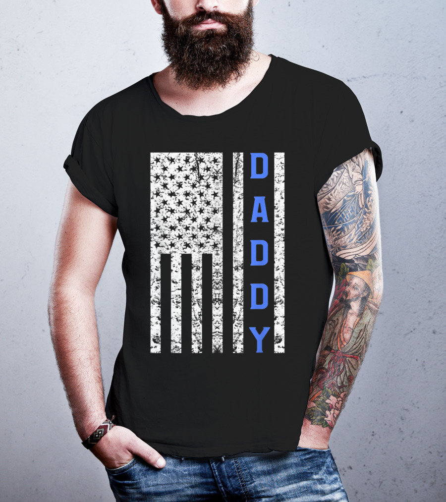 American Flag Thin Blue Line Daddy Cop Dad T-Shirt