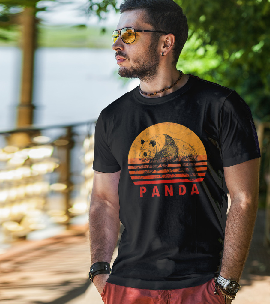 Vintage Panda Bear Sunset Illustration Panda Lover T-Shirt