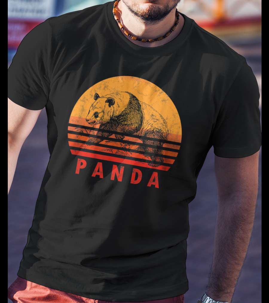Vintage Panda Bear Sunset Illustration Panda Lover T-Shirt