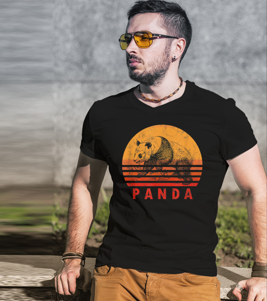 Vintage Panda Bear Sunset Illustration Panda Lover T-Shirt