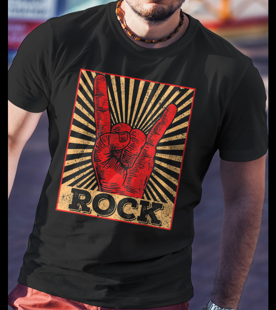 Vintage Rock N Roll Concert Band Hand Gesture Icon With Rock Text T-Shirt
