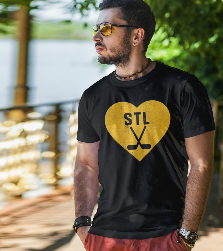STL Heart With Hockey Sticks St Louis Hockey T-Shirt