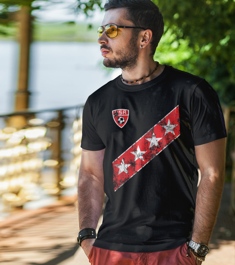 USA Soccer Stars Emblem With Red And White Stripes T-Shirt